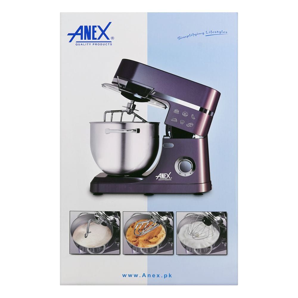 Anex Deluxe Stand Mixer, 1500W, 7 Liter Stainless Steel Bowl, Black, AG-820 - Image 3