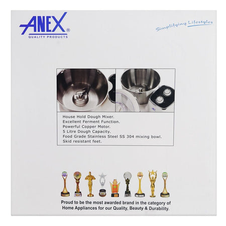 Anex Deluxe Dough Maker, 500W, 5 Liter Capacity, White, AG-2127 - Image 4