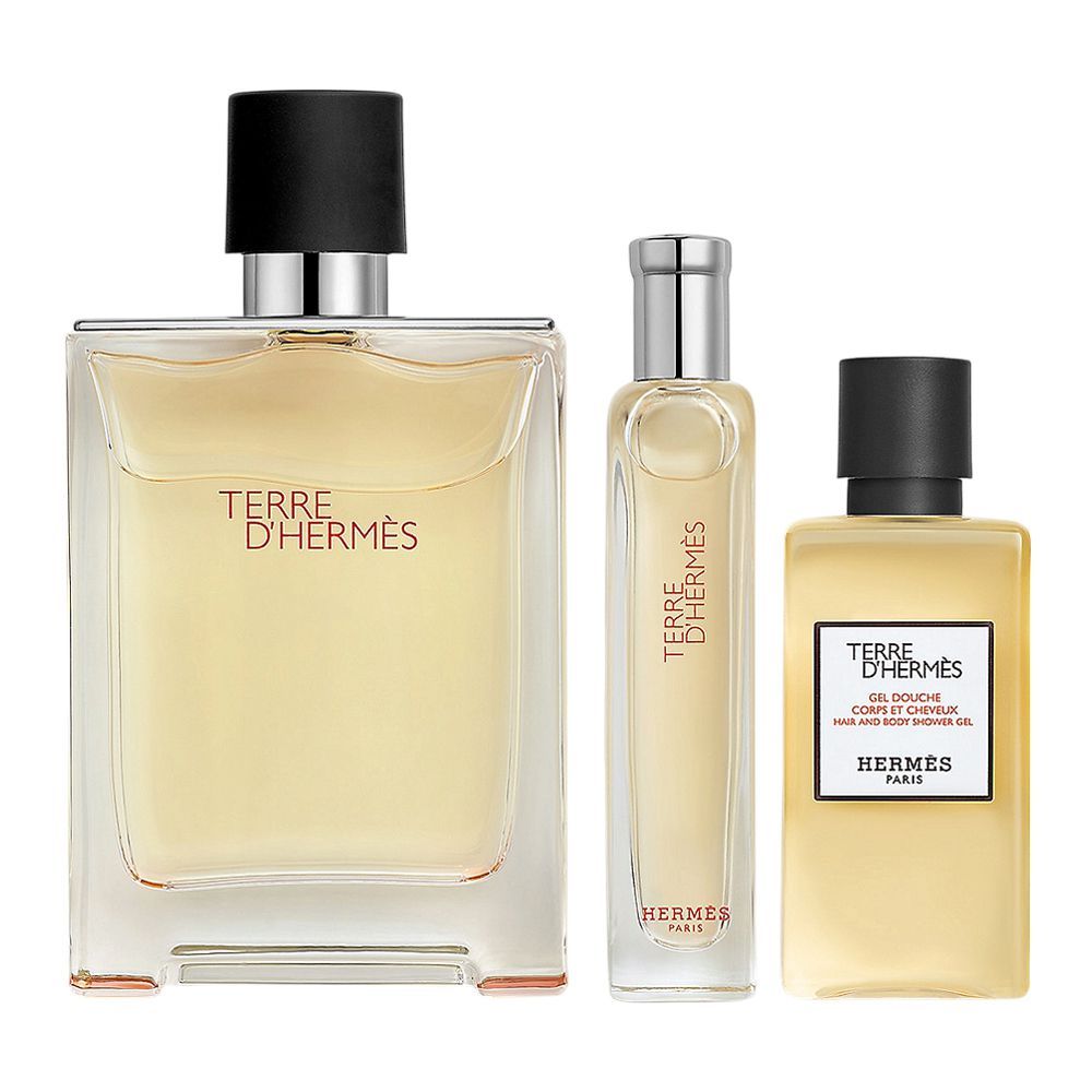Hermes Terre D'Hermes Gift Set: Parfume 100ml + Parfume 15ml + Shower Gel 40ml, For Men, 3-Pack - Main Image