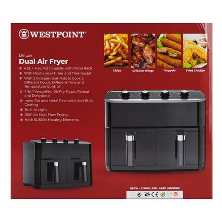 West Point Deluxe Double Basket Dual Air Fryer, 2x1150W, 2x4.5 Liter, WF-4258 - Image 3