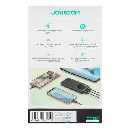 Joyroom LED Power Bank (2.4A, 10000mAh, Type-C Port), Black, JR-PBF12 - Image 5