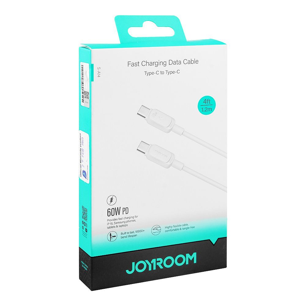 Joyroom Fast Charging Data Cable (Type-C to Type-C, 1.2m, 60W), White S-A14 - Image 2