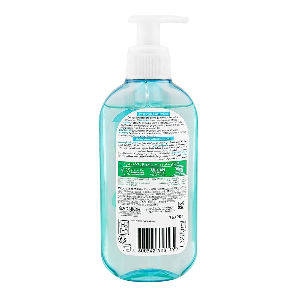 Garnier SkinActive Fast Clear Gel Face Wash with Salicylic Acid, 200ml - Image 2