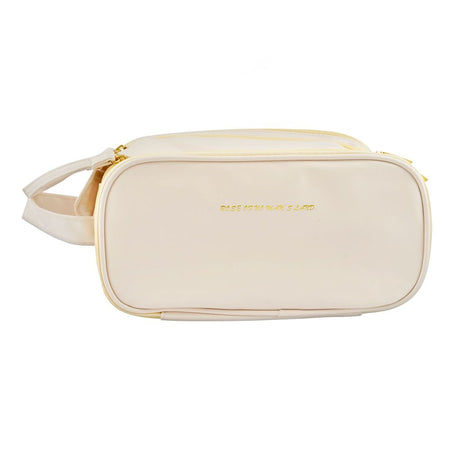 Large Waterproof Leather Makeup Bag, Portable Travel Cosmetic Organizer, White - Image 3