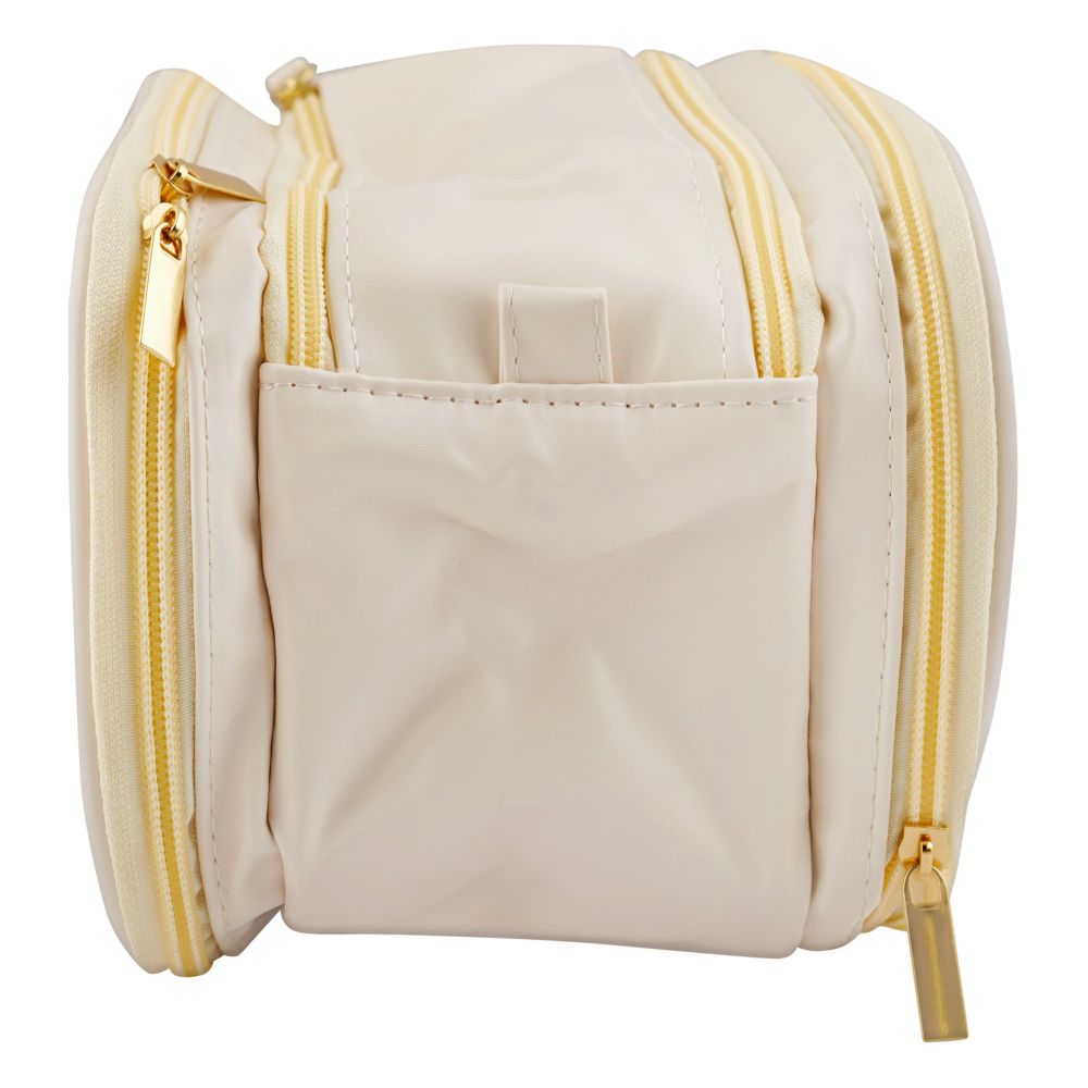 Large Waterproof Leather Makeup Bag, Portable Travel Cosmetic Organizer, White - Image 5