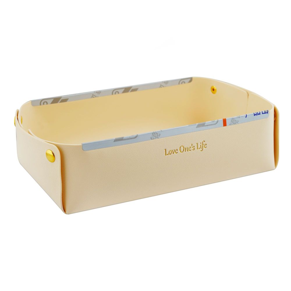 Elegant Leather Valet Tray Jewelry & Cosmetic Organizer, Off White - Main Image