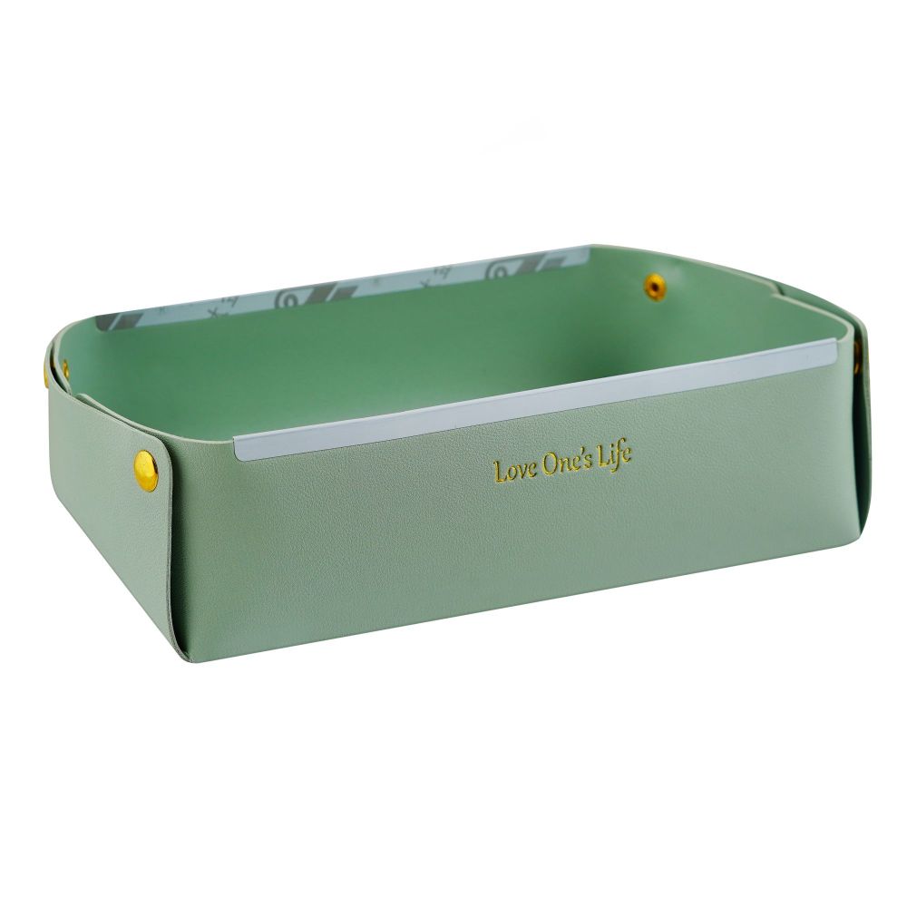 Elegant Leather Valet Tray Jewelry & Cosmetic Organizer, Green - Main Image