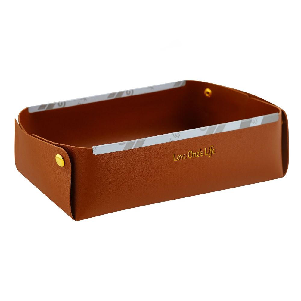 Elegant Leather Valet Tray Jewelry & Cosmetic Organizer, Brown - Main Image