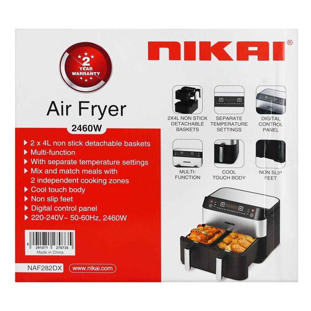 Nikai Double Basket Dual Air Fryer, 2460W, 2x4 Liter, NAF282DX - Image 4