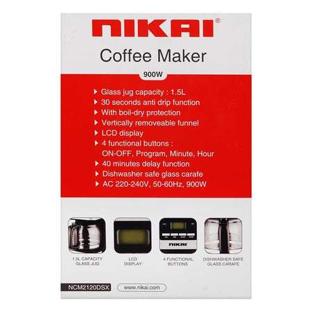 Nikai Coffee Maker, 900W, 1.5L Capacity Glass Jug, NCM2120DSX - Image 4
