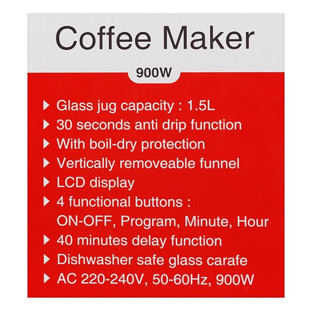 Nikai Coffee Maker, 900W, 1.5L Capacity Glass Jug, NCM2120DSX - Image 5