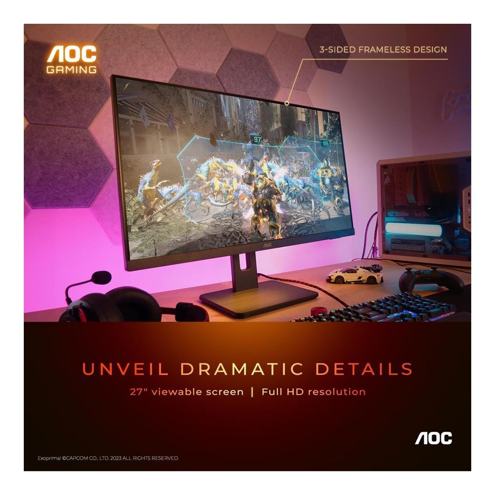 AOC 27" 3-Sided Frameless LED Gaming Monitor, Adaptivesync, 180Hz, 27G15N - Image 4