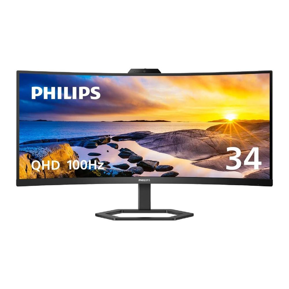 Philips 34" Curved Ultra-Wide LED Monitor with 5.0 Megapixel Built-In Windows Webcam, 34E1C5600HE - Main Image