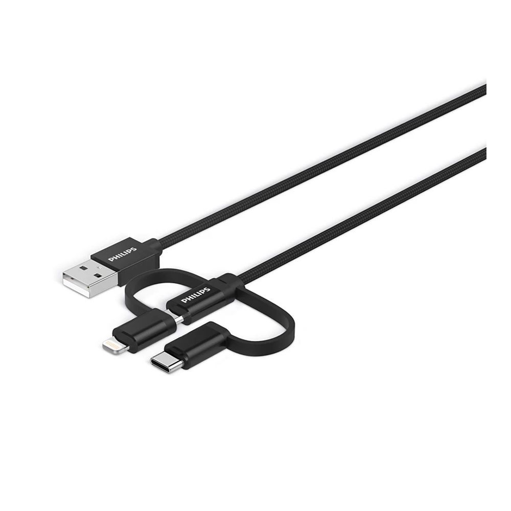 Philips Durable 3-In-1 Braided Charging Cable: Lightning, USB-C, Micro USB - Main Image