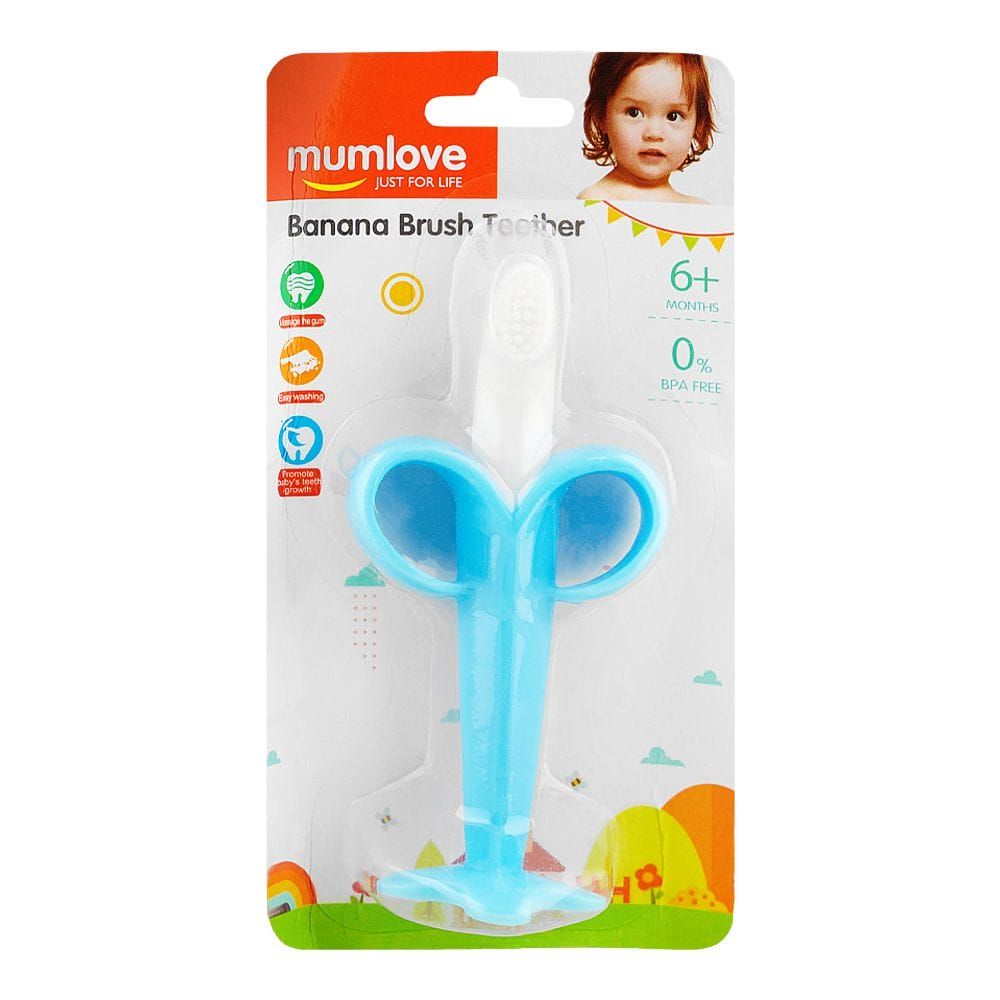 Mum Love Banana Brush Teether, BPA Free, For 6+ Months, Blue, A004 - Main Image