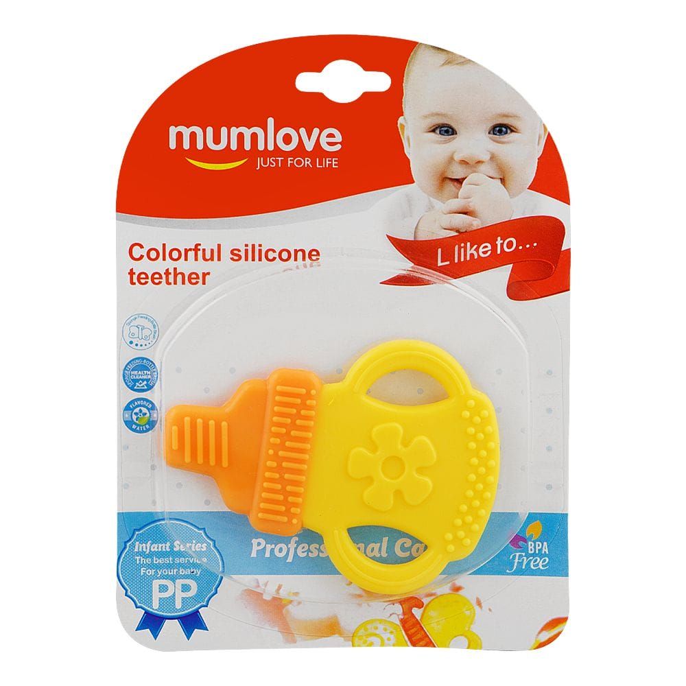 Mum Love Feeder Bottle Colorful Silicone Teether, Yellow, A6125 - Main Image