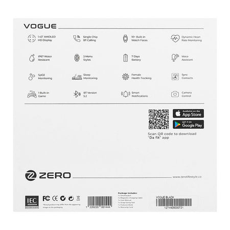 Zero 1.43" Amoled HD Display Vogue Smart Watch, IP67 Water Resistant, Black - Image 4