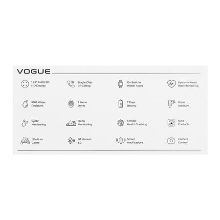 Zero 1.43" Amoled HD Display Vogue Smart Watch, IP67 Water Resistant, Black - Image 5