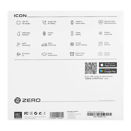Zero 1.38" TFT HD Display Icon Smart Watch, IP68 Water Resistant, Silver Grey - Image 4