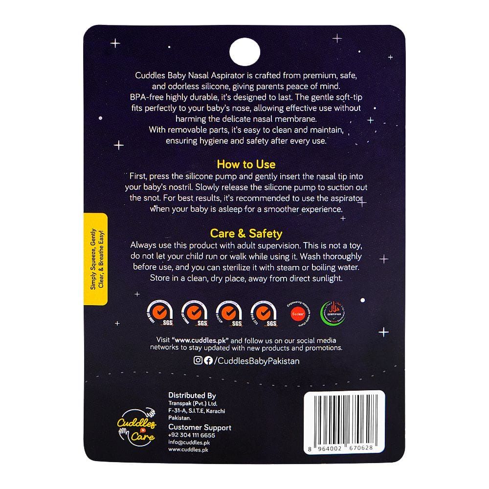 Cuddles Baby Nasal Aspirator, BPA Free, For 0+ Months, Yellow - Image 2