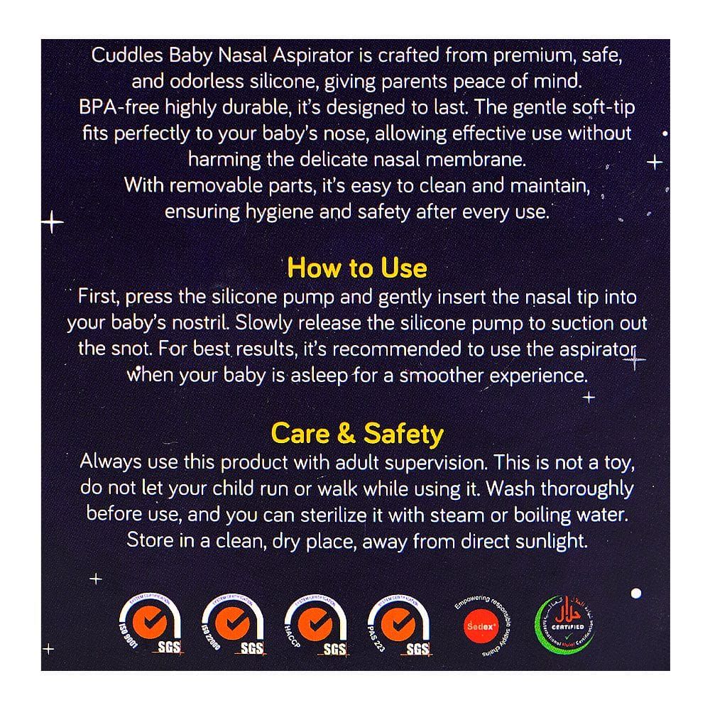 Cuddles Baby Nasal Aspirator, BPA Free, For 0+ Months, Yellow - Image 3