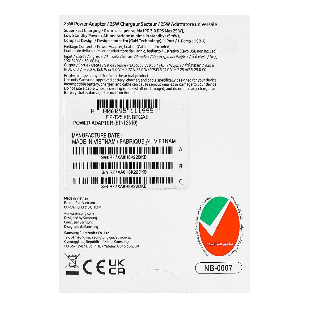 Samsung 25W Power Adapter (USB-C, 3-Pin), Fast Charging Wall Charger, Black - Image 5