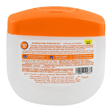 Creme 21 Classic Moisturizing Fragrance Free Petroleum Jelly with Vitamin E & B5, 100ml - Image 2