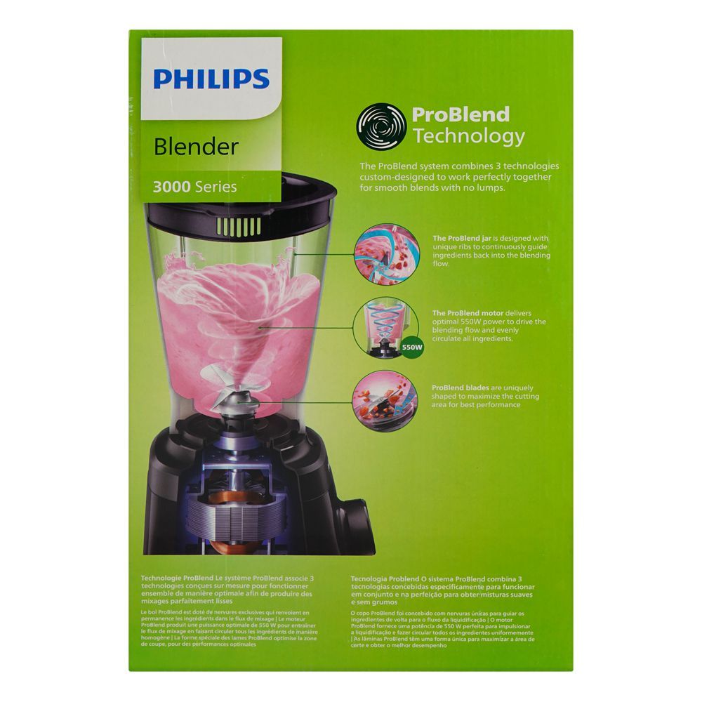 Philips 3000 Series Problend Blender, 550W, 2000ml Plastic Jug, HR2141/92 - Image 3