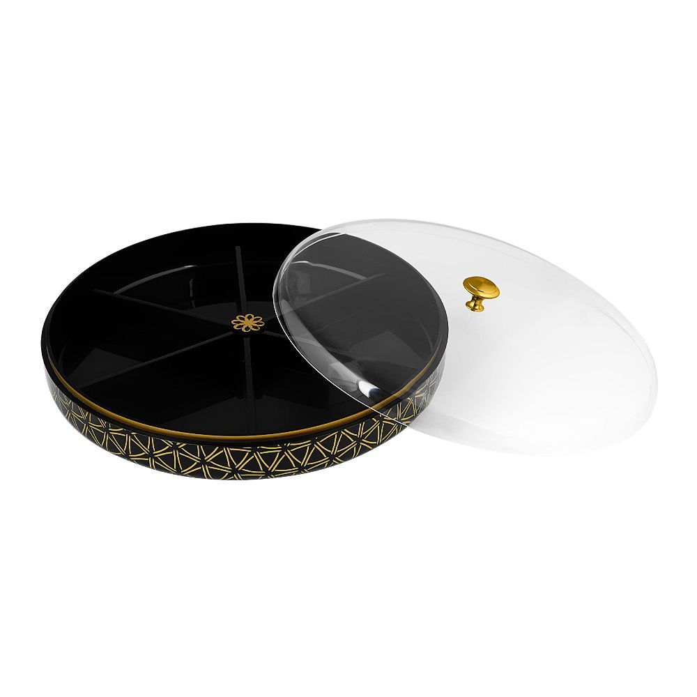 Urban Trends Khaas Daan Serving Tray with Lid, 6 Compartments, Large, Black - Main Image