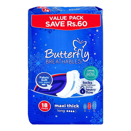 Butterfly Breathables Maxi Thick Long Pads Value Pack, 18-Pack Save Rs.60/- - Main Image