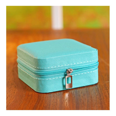 Mini Jewelry Storage Organizer Box For Rings, Earrings & Necklaces, Aqua Blue, BA-2 - Main Image