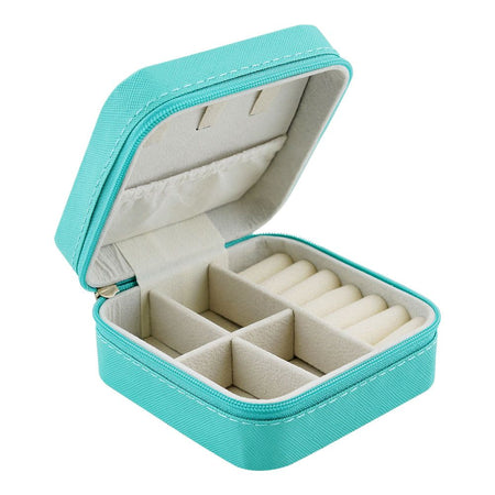 Mini Jewelry Storage Organizer Box For Rings, Earrings & Necklaces, Aqua Blue, BA-2 - Image 2