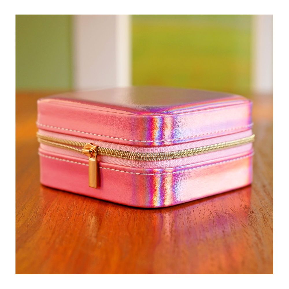 Mini Shiny Jewelry Storage Organizer Box For Rings, Earrings & Necklaces, Pink, BT-4 - Main Image