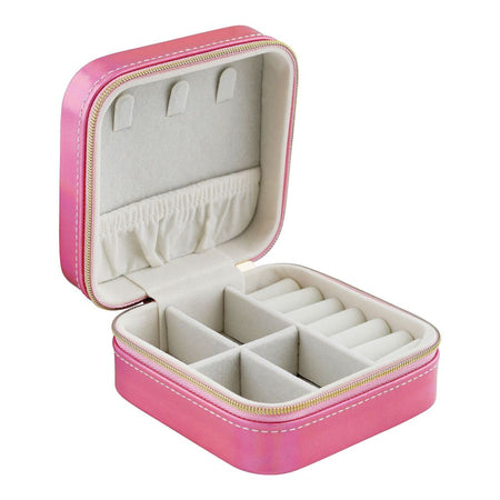 Mini Shiny Jewelry Storage Organizer Box For Rings, Earrings & Necklaces, Pink, BT-4 - Image 2