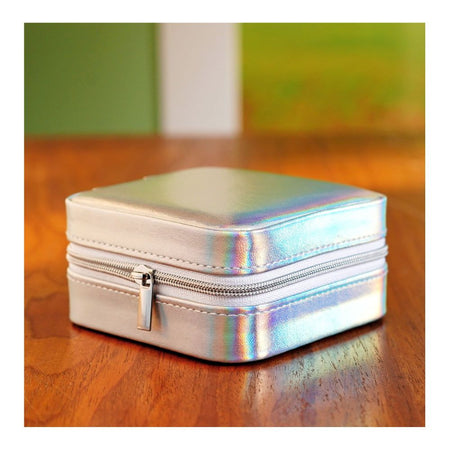 Mini Shiny Jewelry Storage Organizer Box For Rings, Earrings & Necklaces, Silver, BT-4 - Main Image