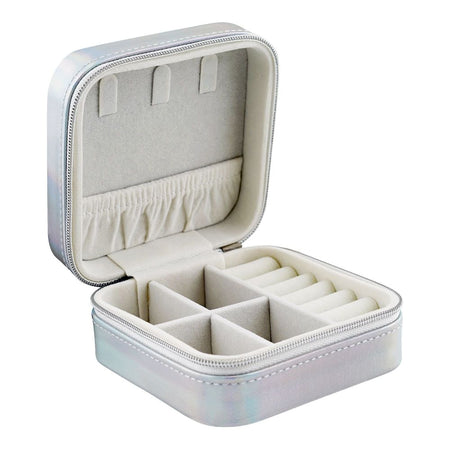 Mini Shiny Jewelry Storage Organizer Box For Rings, Earrings & Necklaces, Silver, BT-4 - Image 2