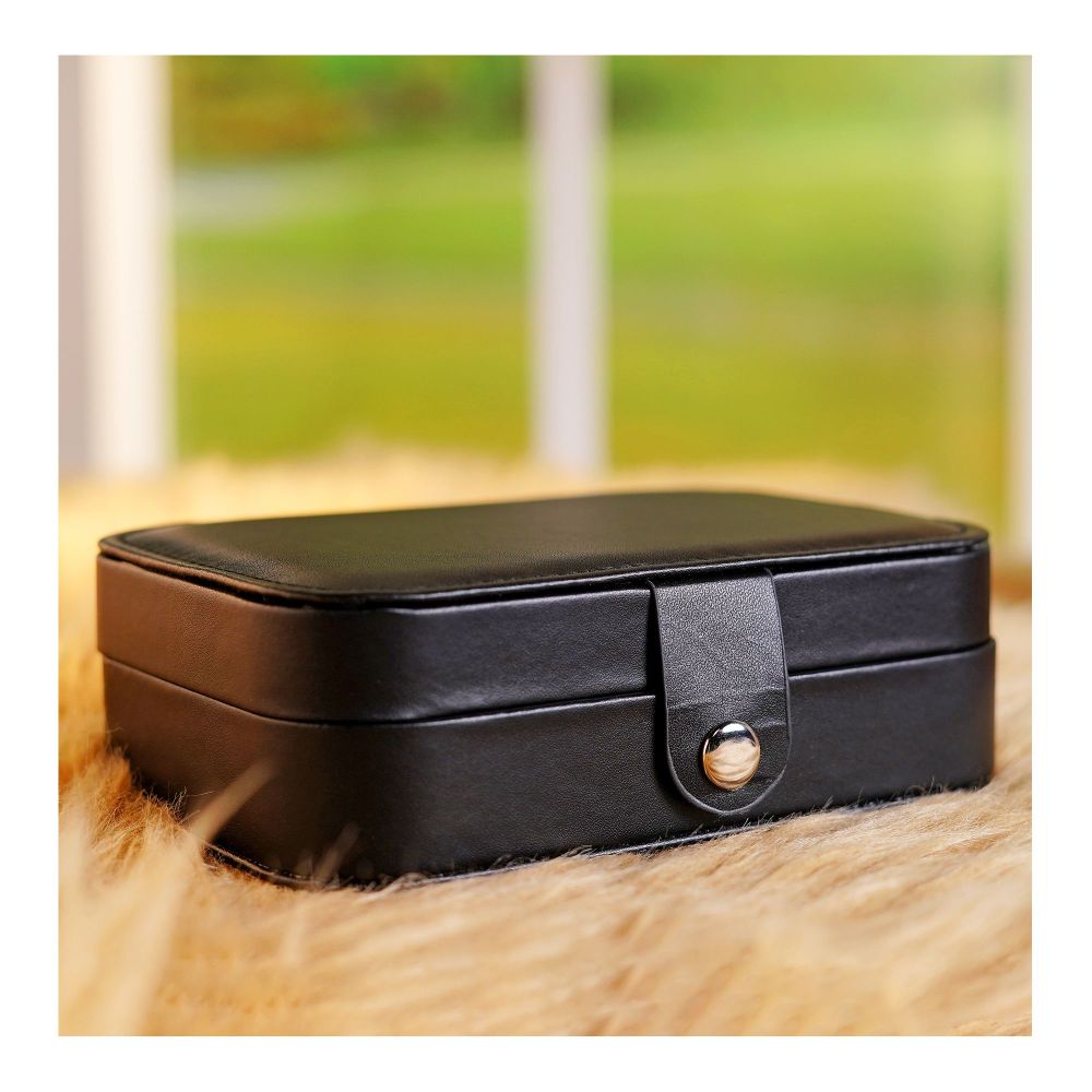 Portable Jewelry Storage Organizer Box For Rings, Earrings & Necklaces, Black, BA-3 - Main Image