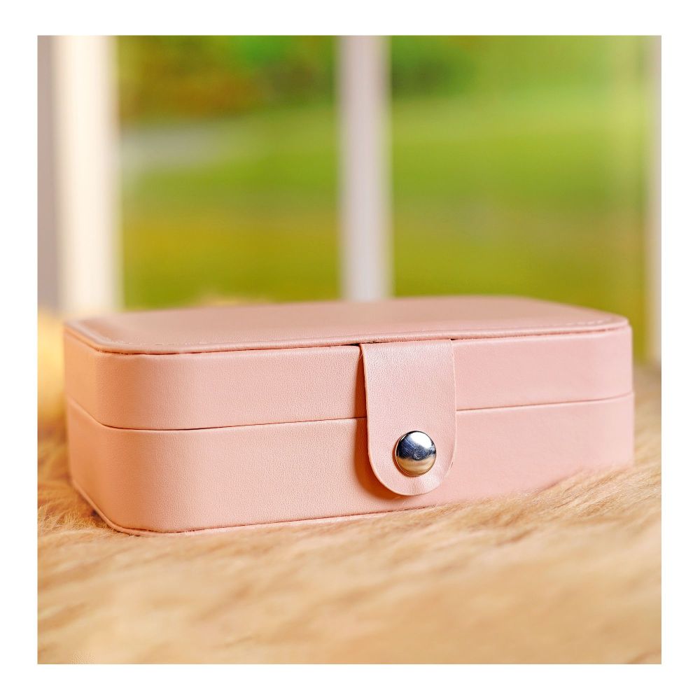 Portable Jewelry Storage Organizer Box For Rings, Earrings & Necklaces, Pink, BA-3 - Main Image