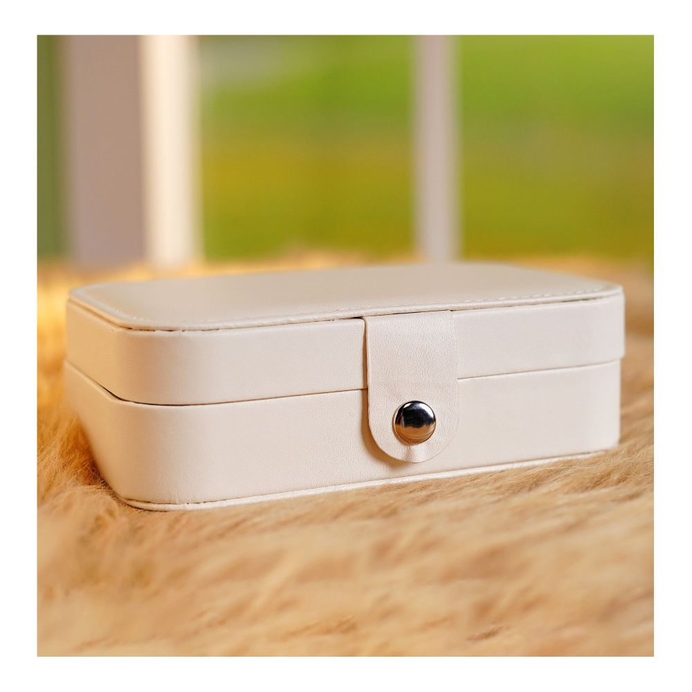 Portable Jewelry Storage Organizer Box For Rings, Earrings & Necklaces, Off white, BA-3 - Main Image