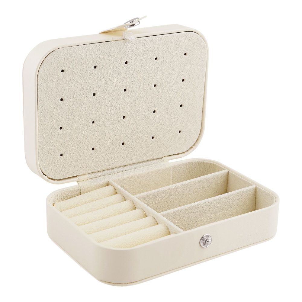 Portable Jewelry Storage Organizer Box For Rings, Earrings & Necklaces, Off white, BA-3 - Image 2