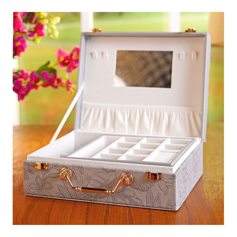 Premium Wooden Jewelry Organizer Box, Ideal for Earrings, Rings & Accessories, Large, Grey, BT-7 - Main Image