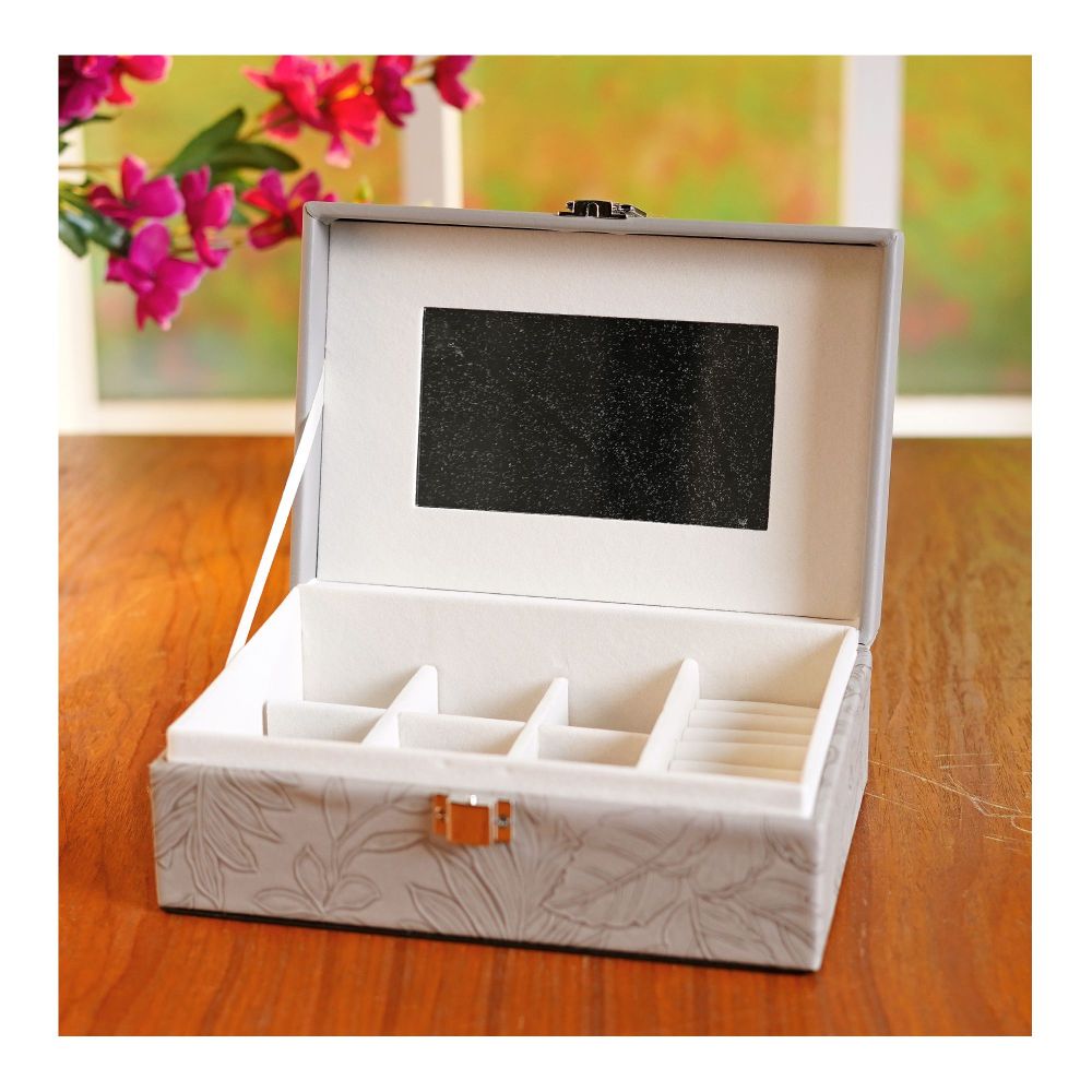 Premium Wooden Jewelry Organizer Box, Ideal for Earrings, Rings & Accessories, Medium, Grey, BT-6 - Main Image