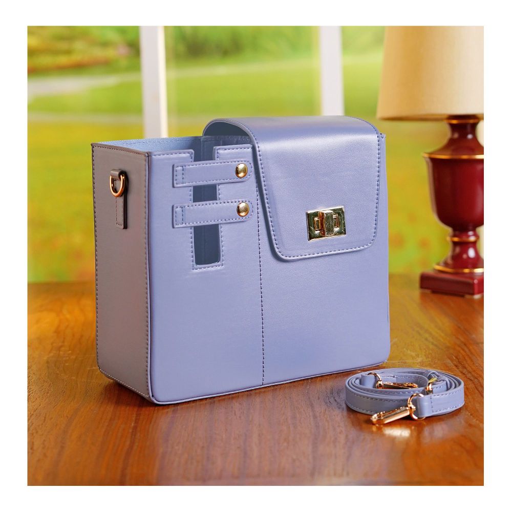 Leather Crossbody Bottle & Tumbler Travel Bag with Adjustable Shoulder Strap, Pastel Blue - Main Image