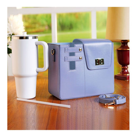 Leather Crossbody Bottle & Tumbler Travel Bag with Adjustable Shoulder Strap, Pastel Blue - Image 2