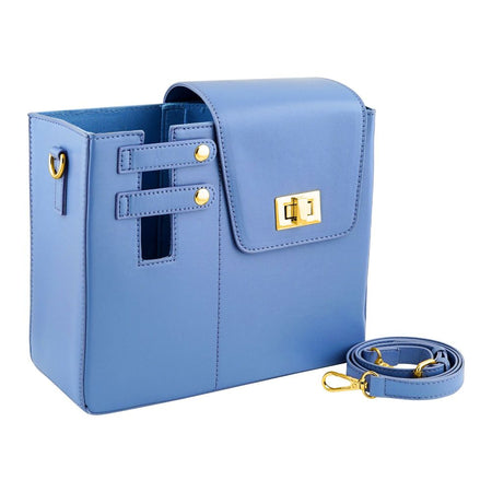 Leather Crossbody Bottle & Tumbler Travel Bag with Adjustable Shoulder Strap, Pastel Blue - Image 4
