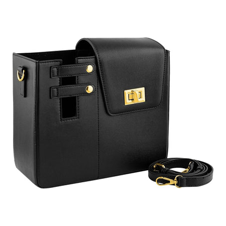 Leather Crossbody Bottle & Tumbler Travel Bag with Adjustable Shoulder Strap, Black - Image 4