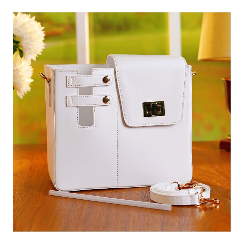 Leather Crossbody Bottle & Tumbler Travel Bag with Adjustable Shoulder Strap, White - Main Image