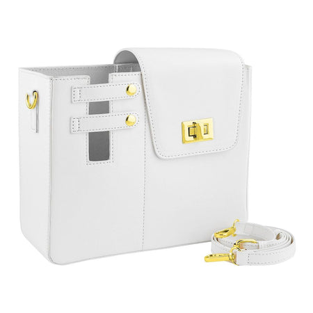 Leather Crossbody Bottle & Tumbler Travel Bag with Adjustable Shoulder Strap, White - Image 4