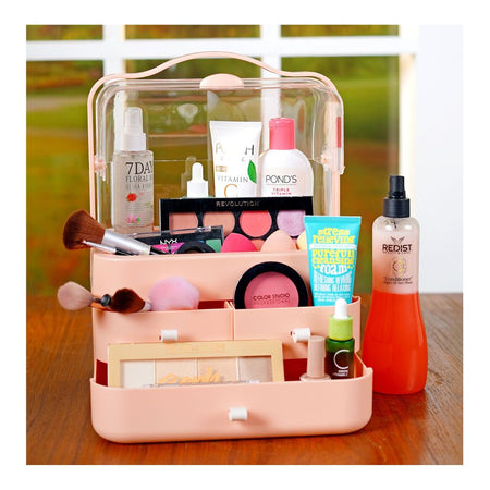 Classy 3-Drawer Cosmetic Organizer, Makeup Storage Rack, Peach, LD-288 - Main Image