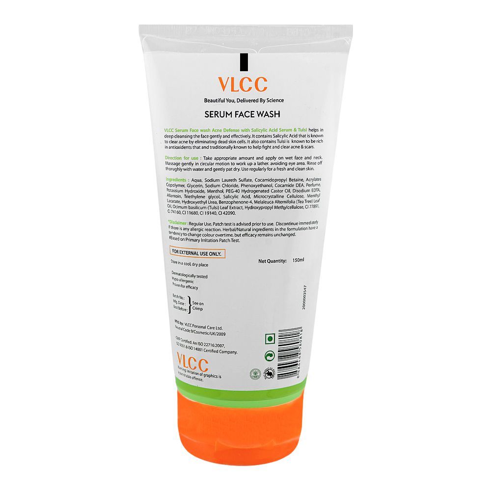 VLCC Acne Defense Serum Face Wash with Salicylic Acid & Tulsi, 150ml - Image 2